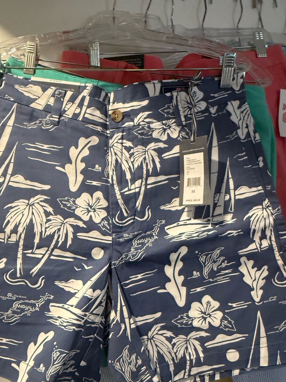Vineyard Vines Navy and White Tropical Print Flat Front Shorts
